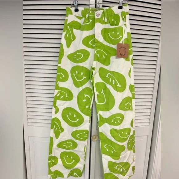 Bailey Rose Pants - Women”s Green Smiley Print Cotton Pants